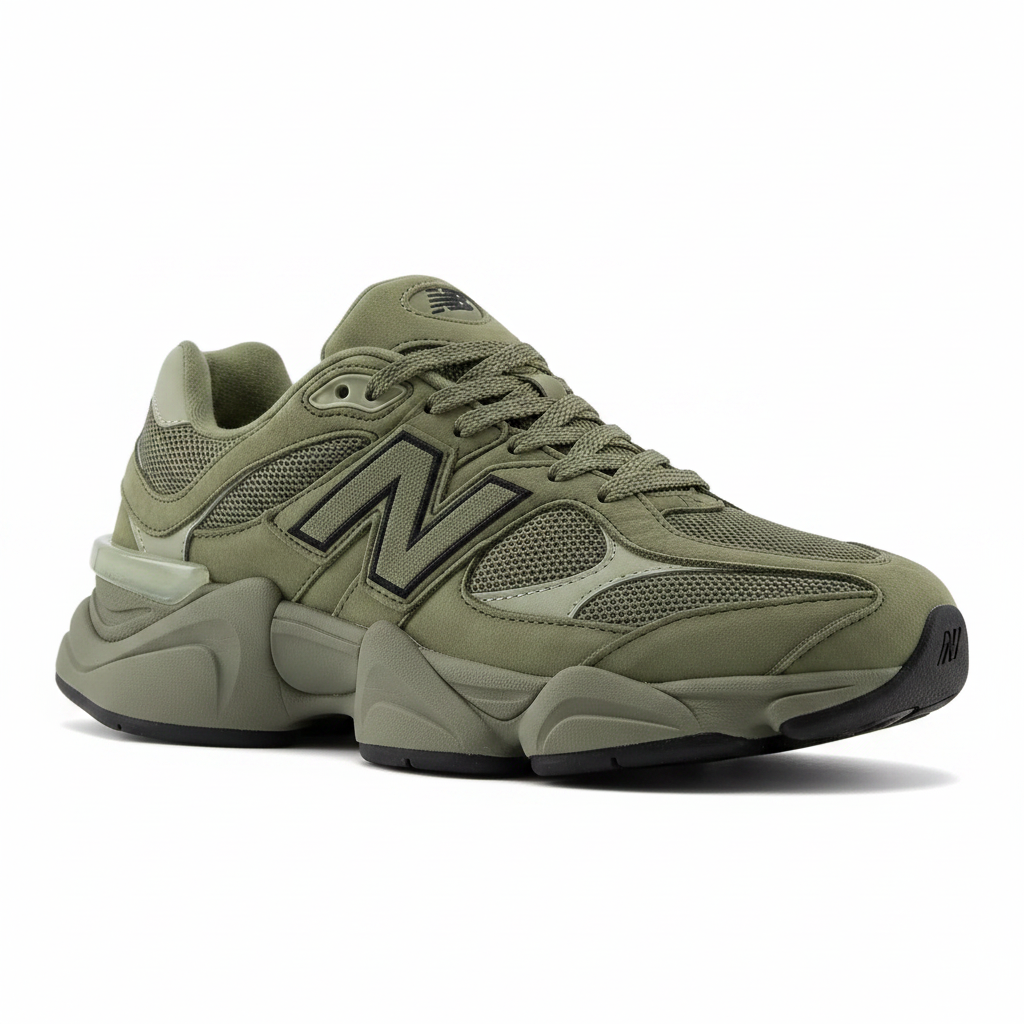 New Balance 9060 Dark Olivine - 3/4 angle view